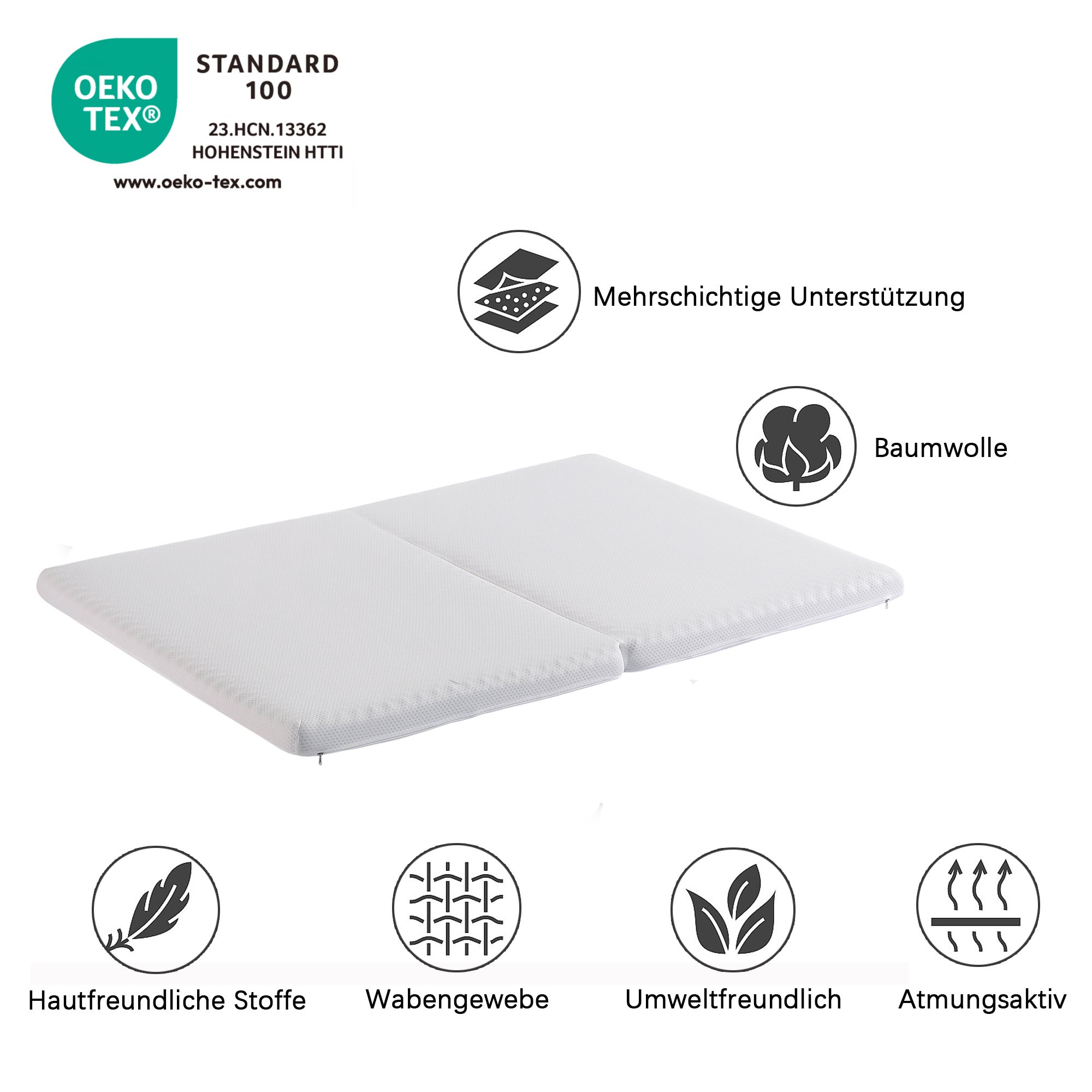 Matelas pliable 140 x 100/200 cm en mousse 23D - Fermeté H3 - Epaissseur 10 cm - Emballage compressé - 5