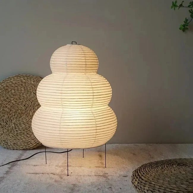 Lampa stojąca z papieru ryżowego, lampa stołowa bałwan z ciepłym światłem, standard europejski, oprawka E27, 60 x 40 cm