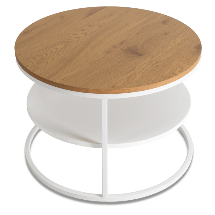 Stolik Kawowy Okrągły Skandynawski Ława Do Salonu Kanapy Biały Dąb BEST Ø70