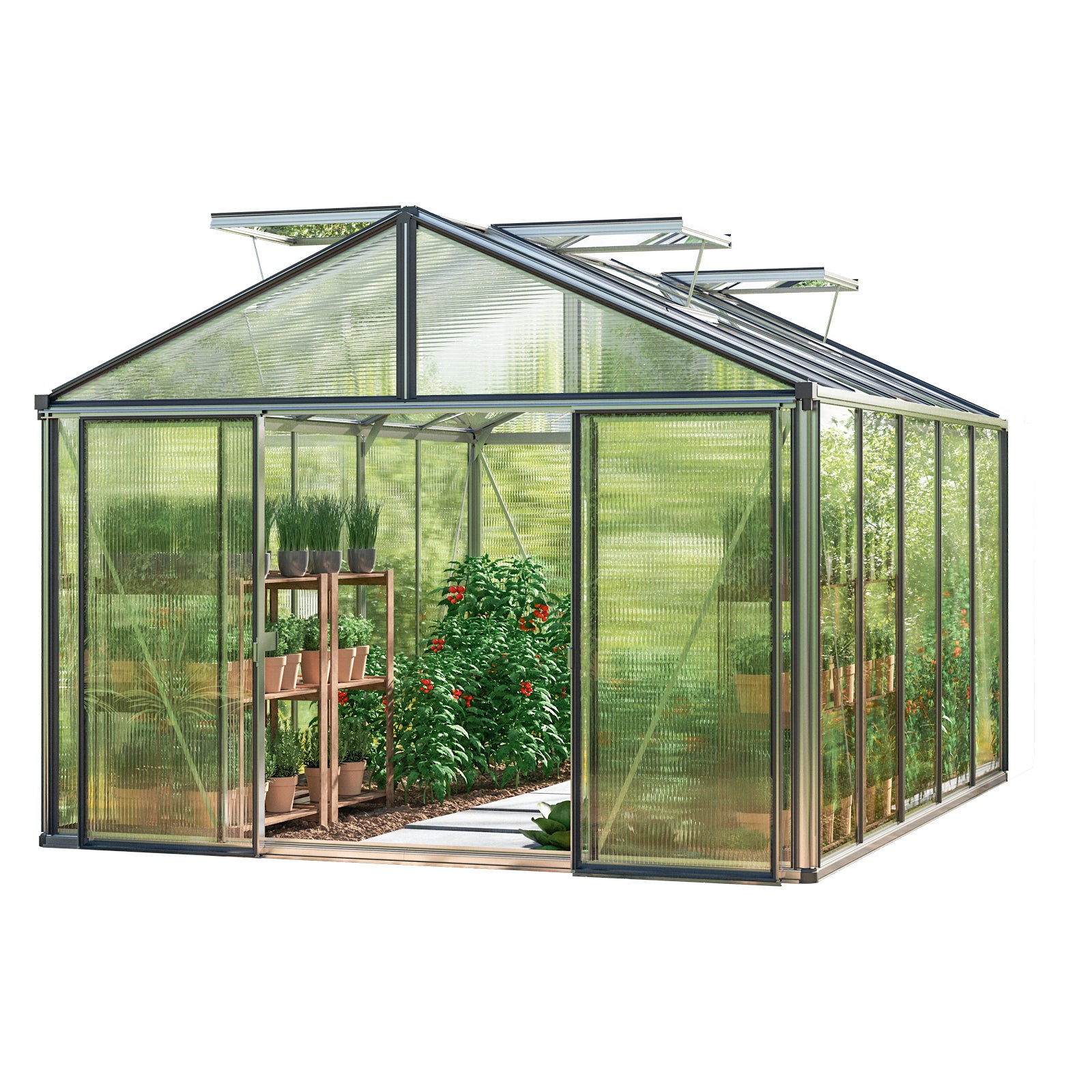 GFP szklarnia Asteria 23 Light 311x385 cm - grube panele poliwęglanowe ok. 12 mm - kolor: aluminium naturalne