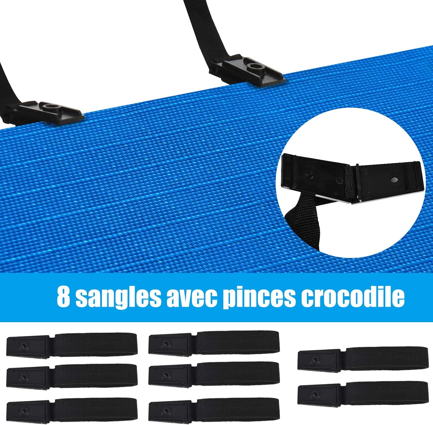 Set 5 Cinghie Fissaggio Per Ombrelloni Da Giardino | Regolabili E Antivento, In Poliestere Nero, Lunghezze Variabili (17-275cm)