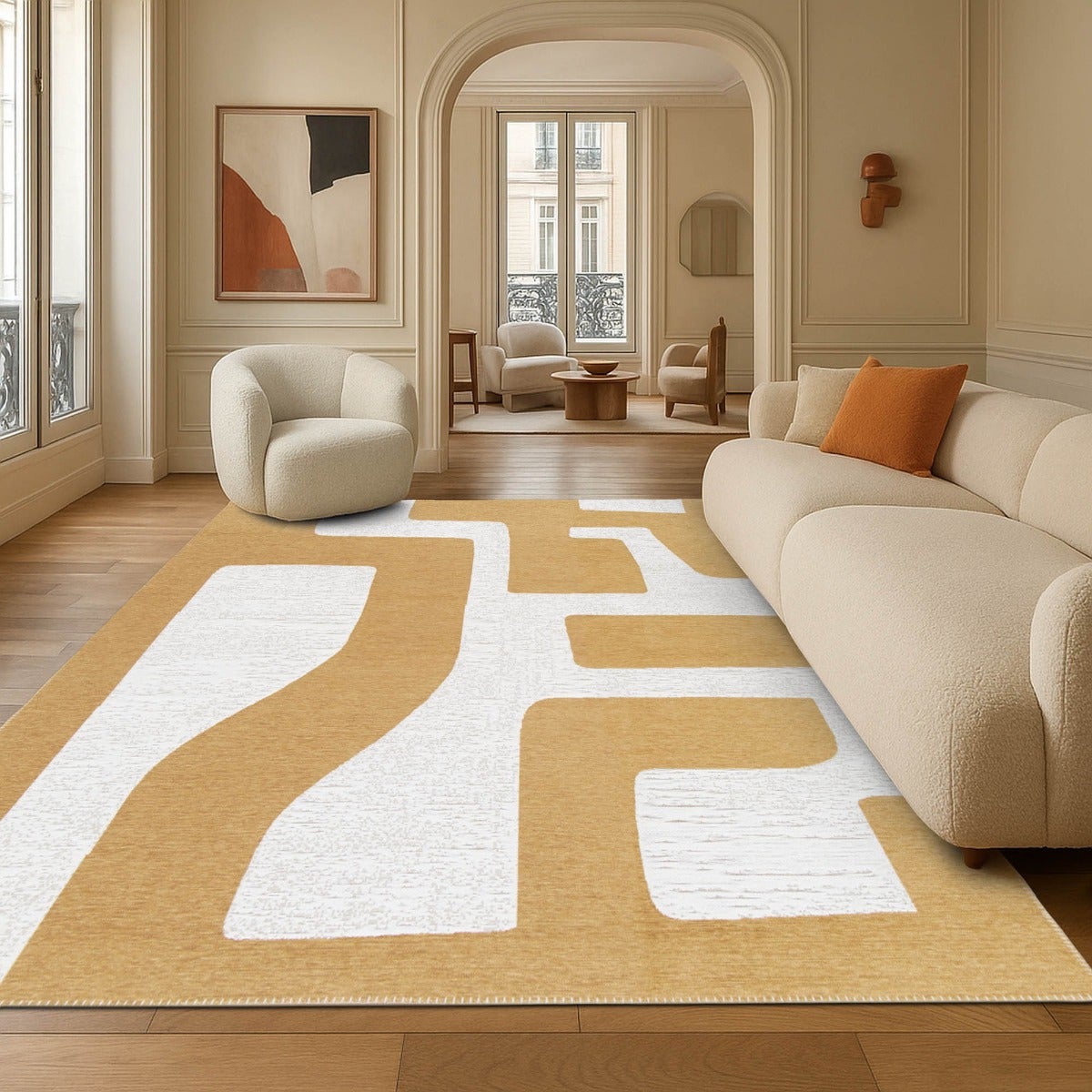 Tappeto moderno a tessitura piatta gobelin beige 120x170 - 2