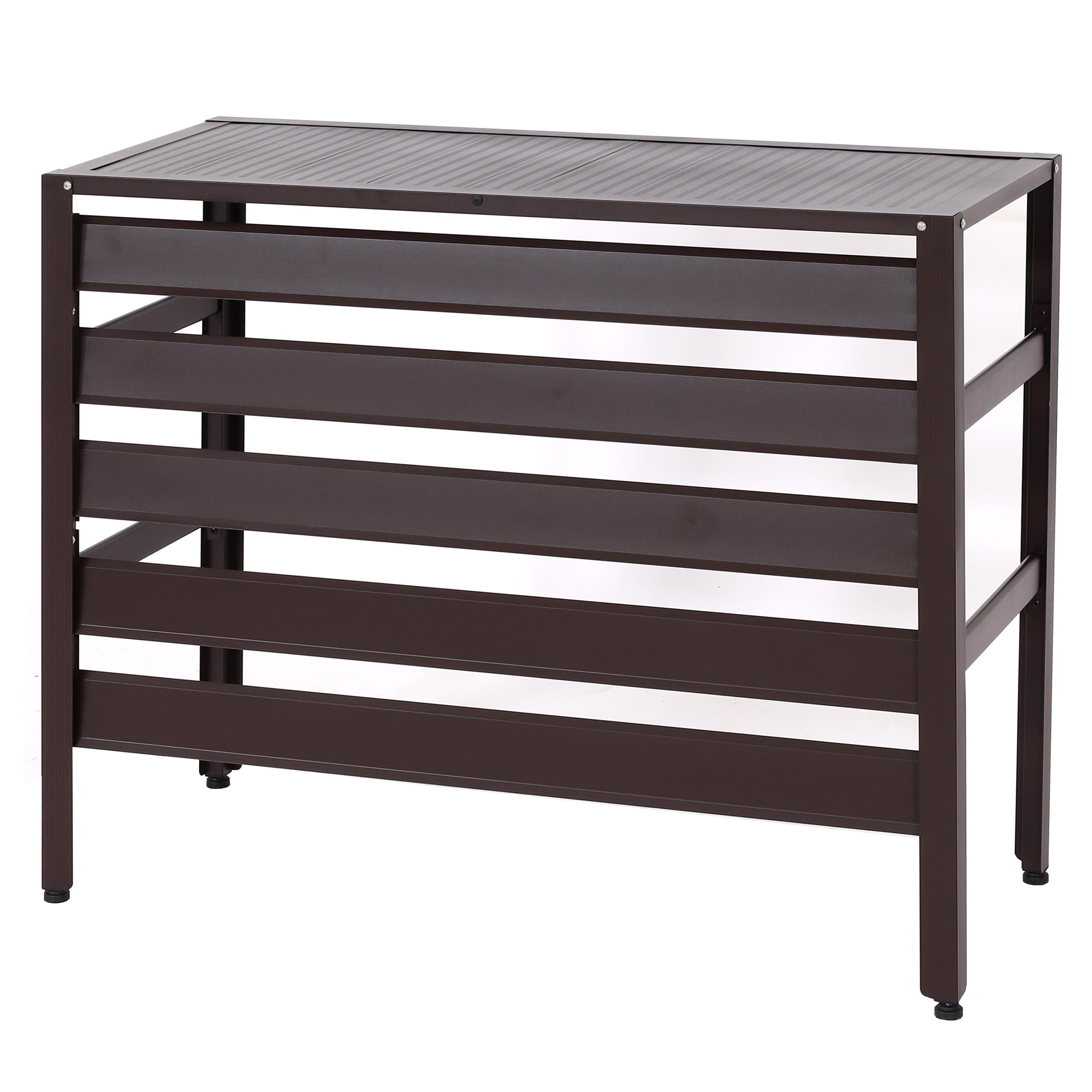 Aluminiowa obudowa do klimatyzacji/pompy ciepła HWC-K59, osłona kratki ochronnej półki na rośliny, metal 73x90x38cm ~ brązowy