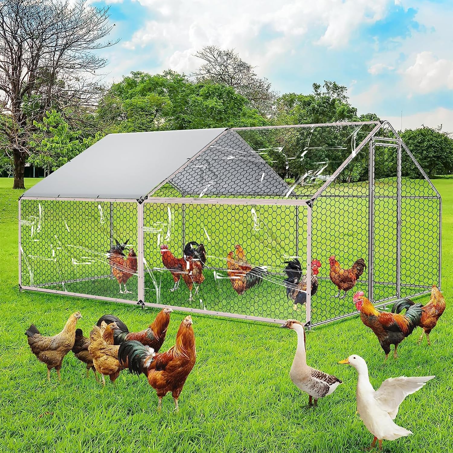 Telo impermeabile trasparente da 3 x 6 m con occhielli, telo in vinile resistente, parasole in PVC per pollaio, veranda, tettoia, piante, campeggio - 5