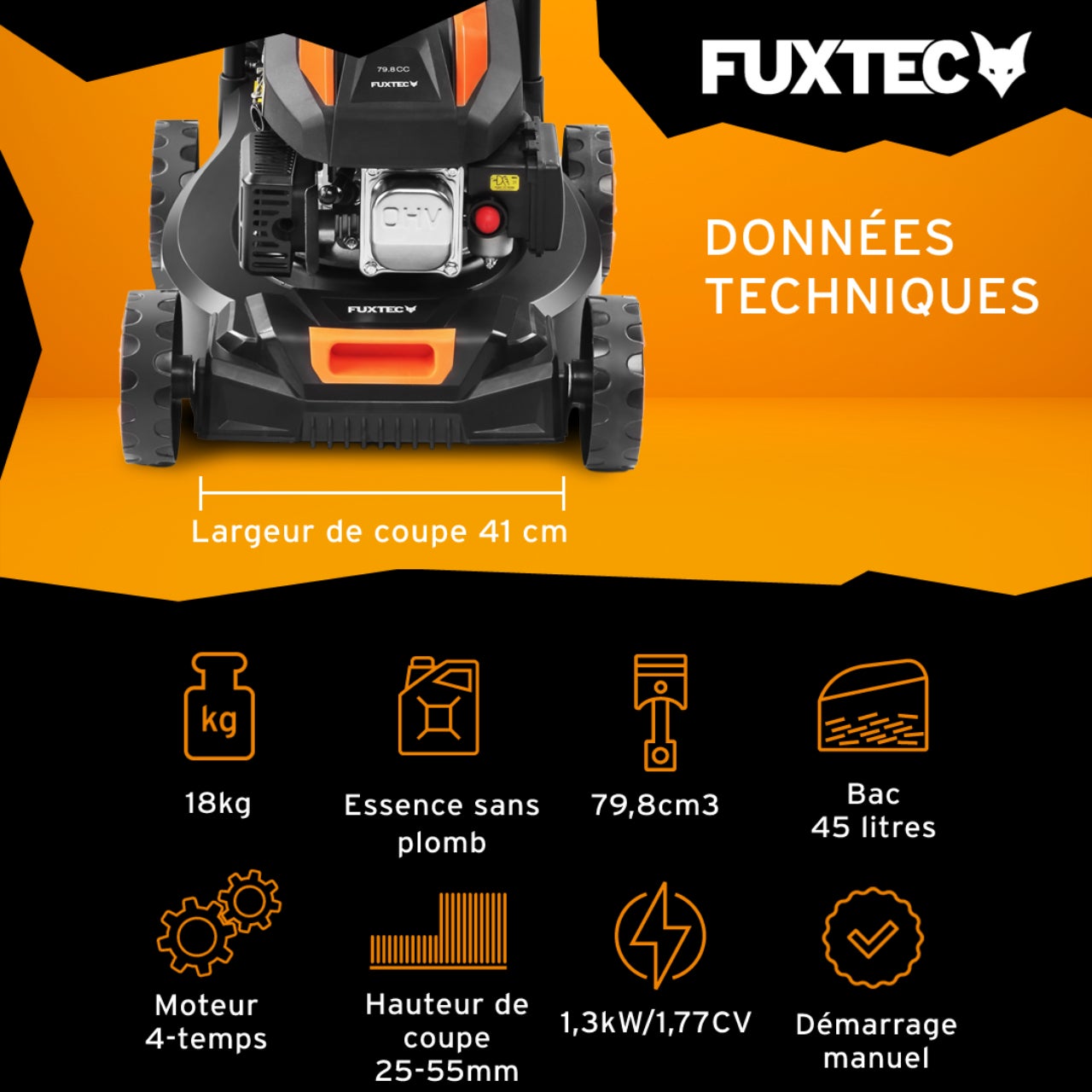 Tagliaerba a scoppio RM4180 FUXTEC tosaerba a benzina 80cc, 41 cm di taglio pratico, economico e leggero - 2