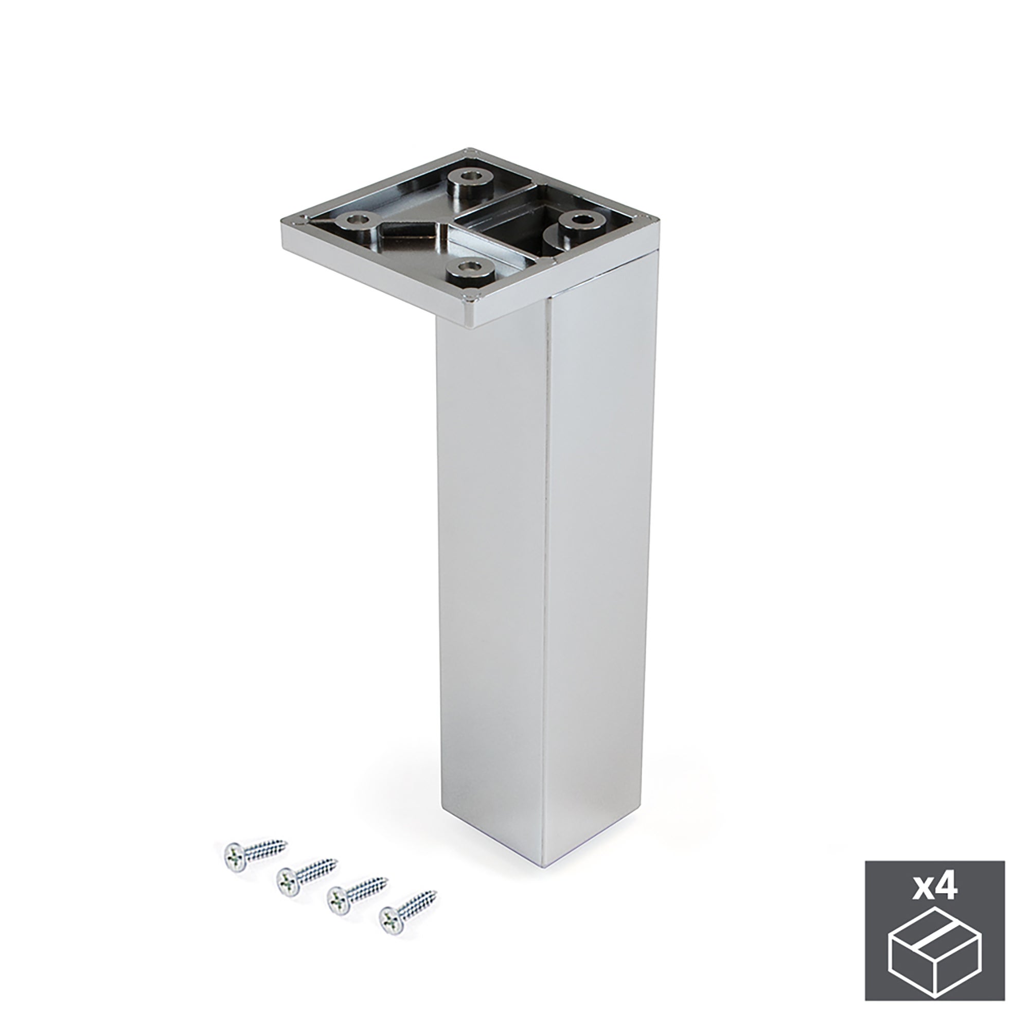 Emuca Pakiet 4 nóżek meblowych Smartfeet, narożnikowa, regulacja 140-150mm, Plastik, Chromowany