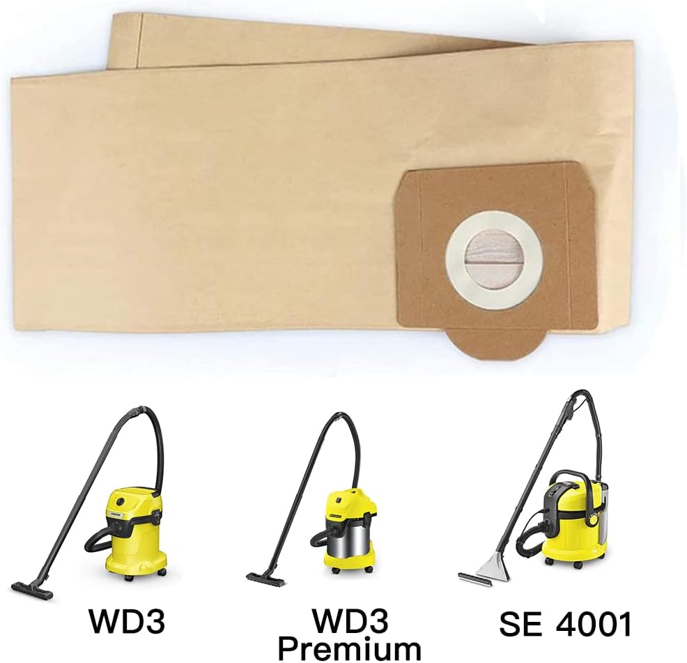 Sac Aspirateur, Lot de 5 Sacs droits Aspirateur pour Karcher WD3, WD 3 Premium, WD3200, WD3500P, A2204, A2204, A2534, SE4001 - 3