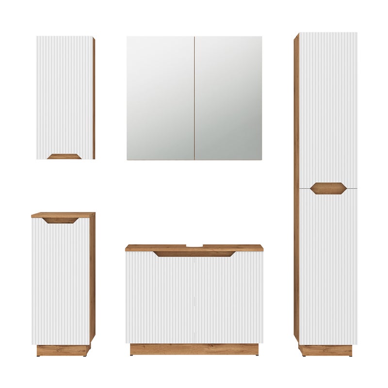 Vicco Zestaw mebli łazienkowych Lotta, Dąb/białe paski, 5 części
