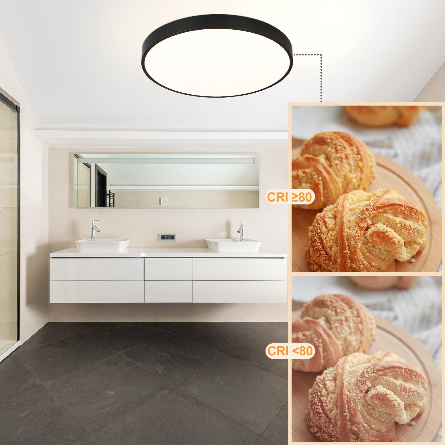 NETTLIFE Plafón LED regulable con mando a distancia 36W lámpara de baño negro IP44 impermeable plano 37cm redondo - 5