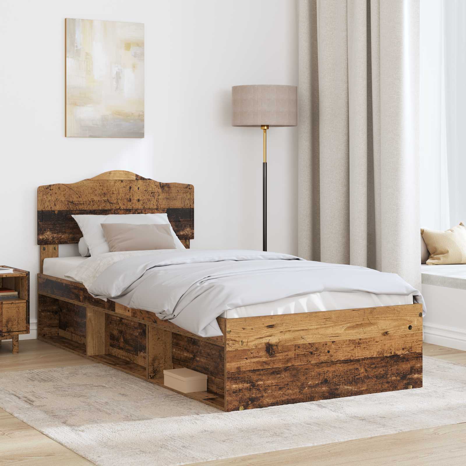 Cadre de lit bois ancien 75 x 190 cm en bois de pin massif - 3