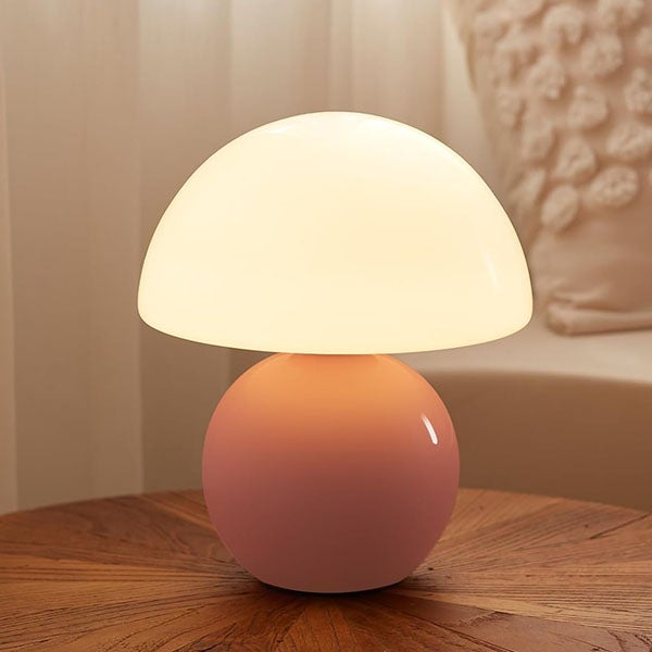 Nowoczesna lampka biurkowa w kolorze różowym w kształcie grzyba, urocza lampka nocna USB, oświetlenie do sypialni, trójkolorowy ściemniacz światła