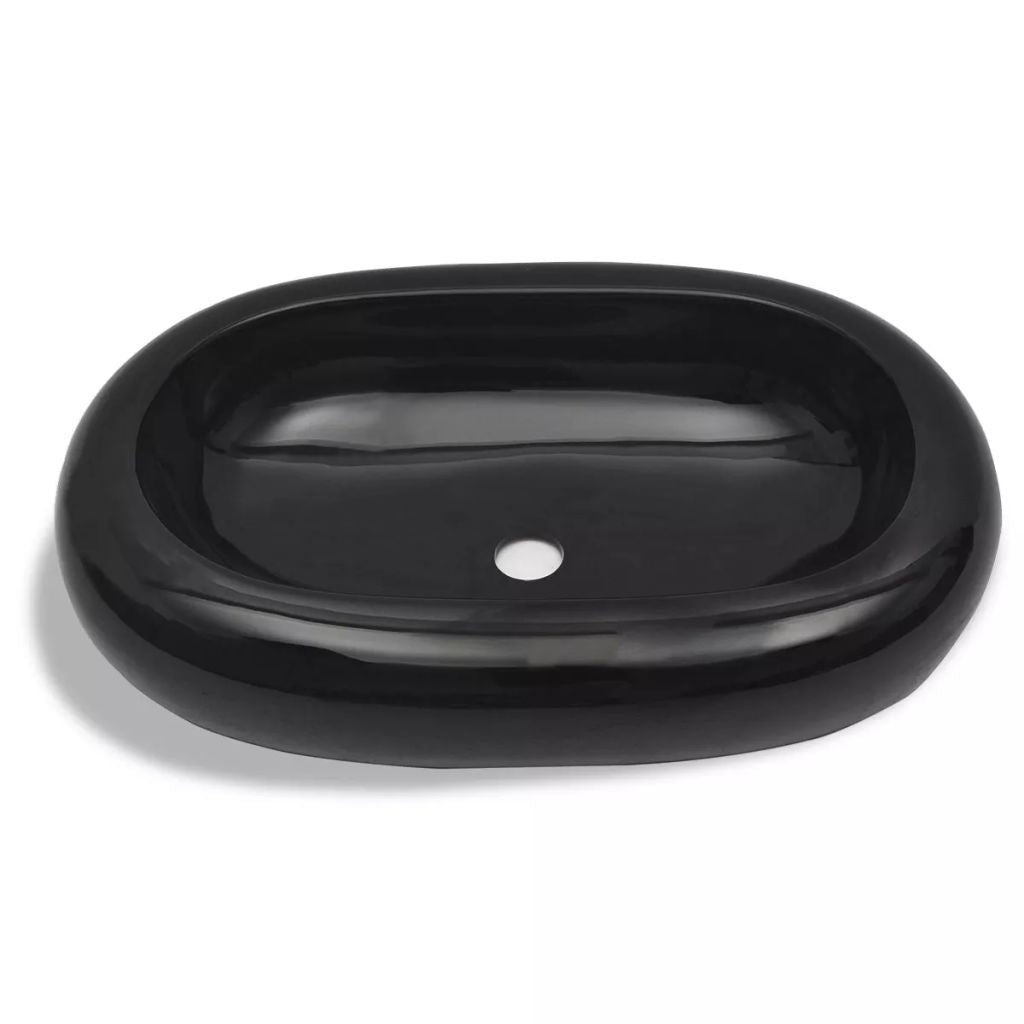 Lavabo ovale in ceramica 63 x 42 cm per bagno nero 02_0002495 - 3
