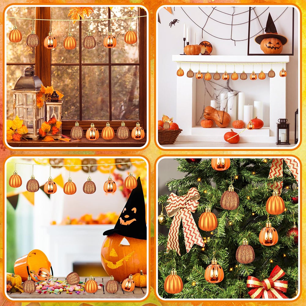 Juego de 12 adornos de bolas de calabaza, decoraciones para árbol de Navidad, mini bolas pintadas, ideales para decoraciones de fiestas. - 5
