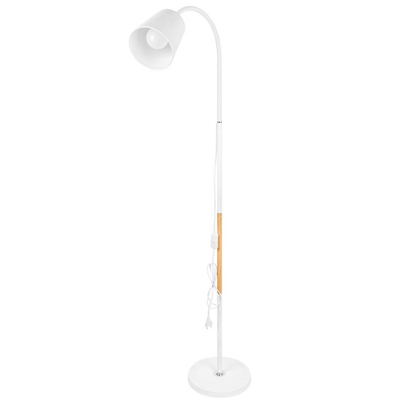 Lampa podłogowa stojąca E27 LED Koko 145cm IP20 biała stal drewno MasterLED