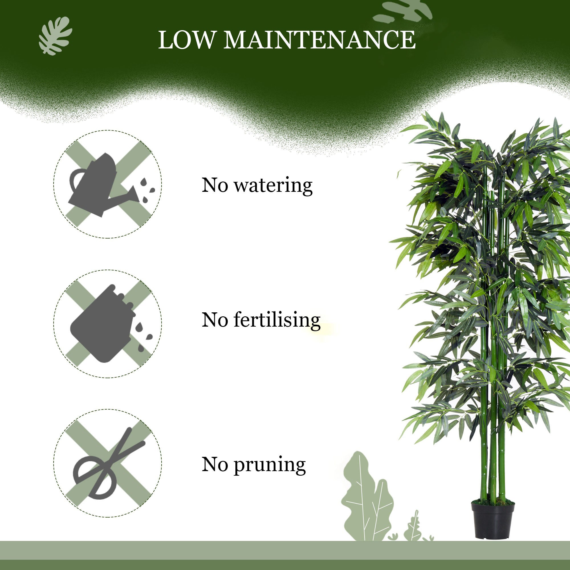 Plante artificielle 180 cm – Bambou réaliste avec pot, décoration intérieure et extérieure, facile d'entretien - 5