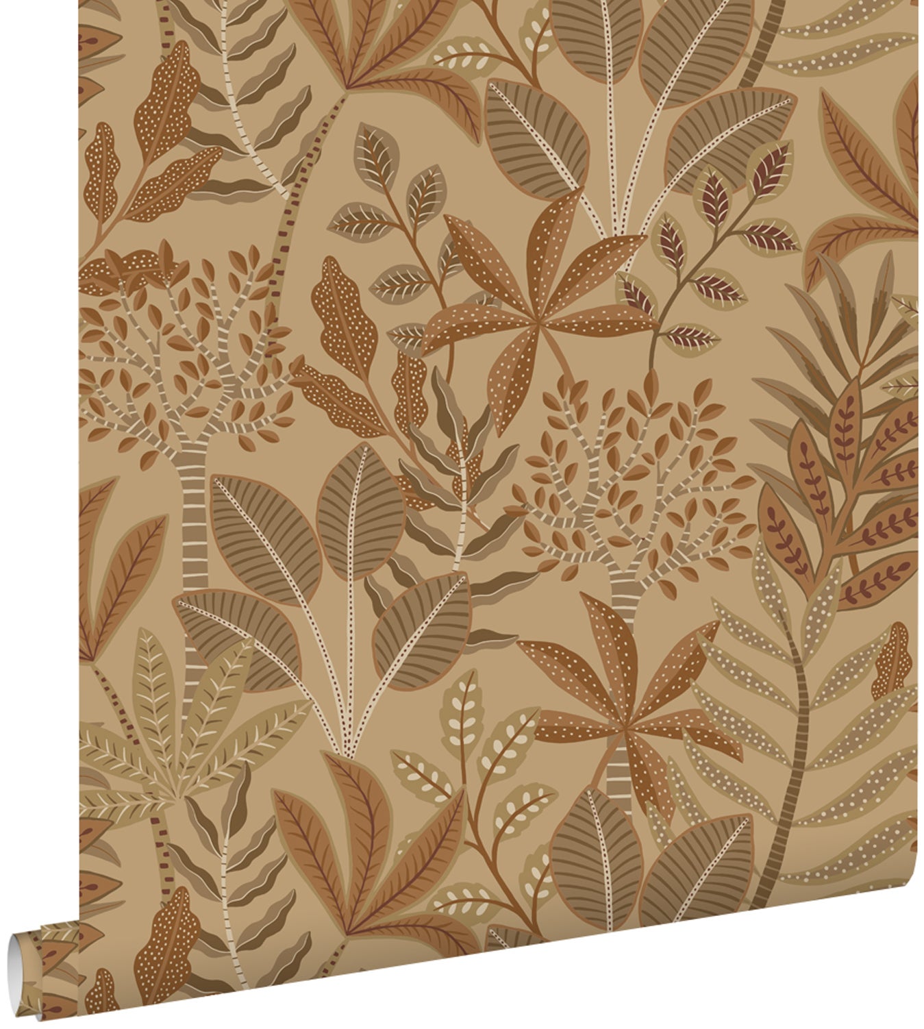 Papel pintado hojas cerval y rojo barro cocido - 50 x 900 cm - estahome