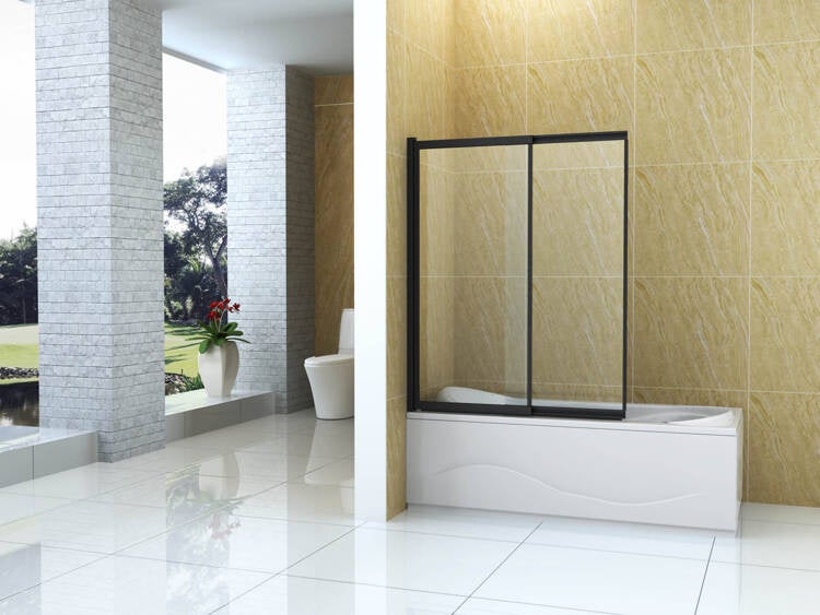 Mampara de Bañera 2 hoja Vidrio transparente, 100x150 cm, Perfil negro - 4