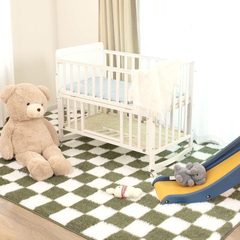 Tapis Salon Shaggy 160 x 230 cm Descente de lit Poils Longs Doux pour Salon Chambre Canapé Moelleux Chambre Blanc Vert - 2