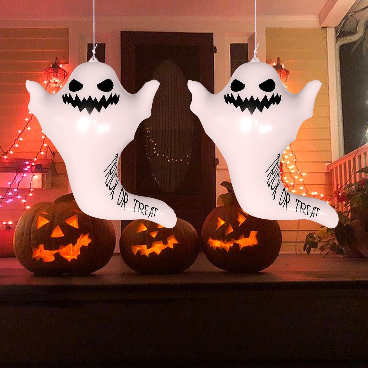 2 szt. nawiedzone rekwizyty do układu sceny w domu - straszne dekoracje na Halloween - nadmuchiwany duch horroru, uśmiechnięty duch