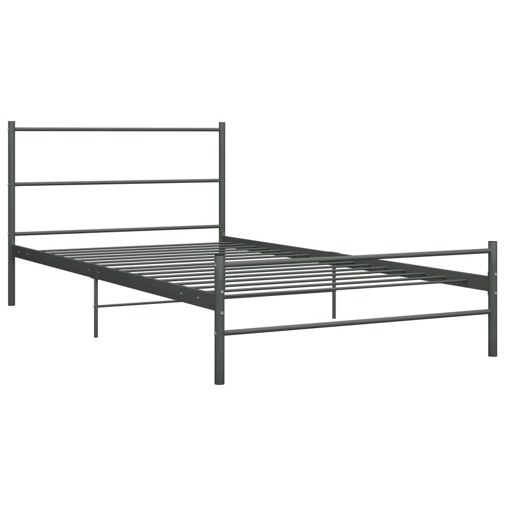 Łóżko Metalowe Szare Rama Łóżka Ze Stelażem Do Pokoju Sypialni 90 x 200 cm