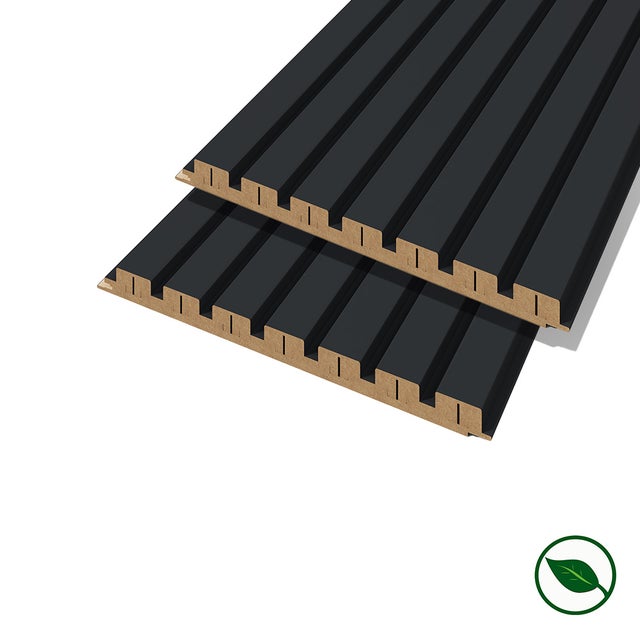 Lot de 2 demi-panneaux mural décoratif lamelles MDF noir sur fond noir 1250 x 287 x 20 mm-0,72 M2 PEFC 70%
