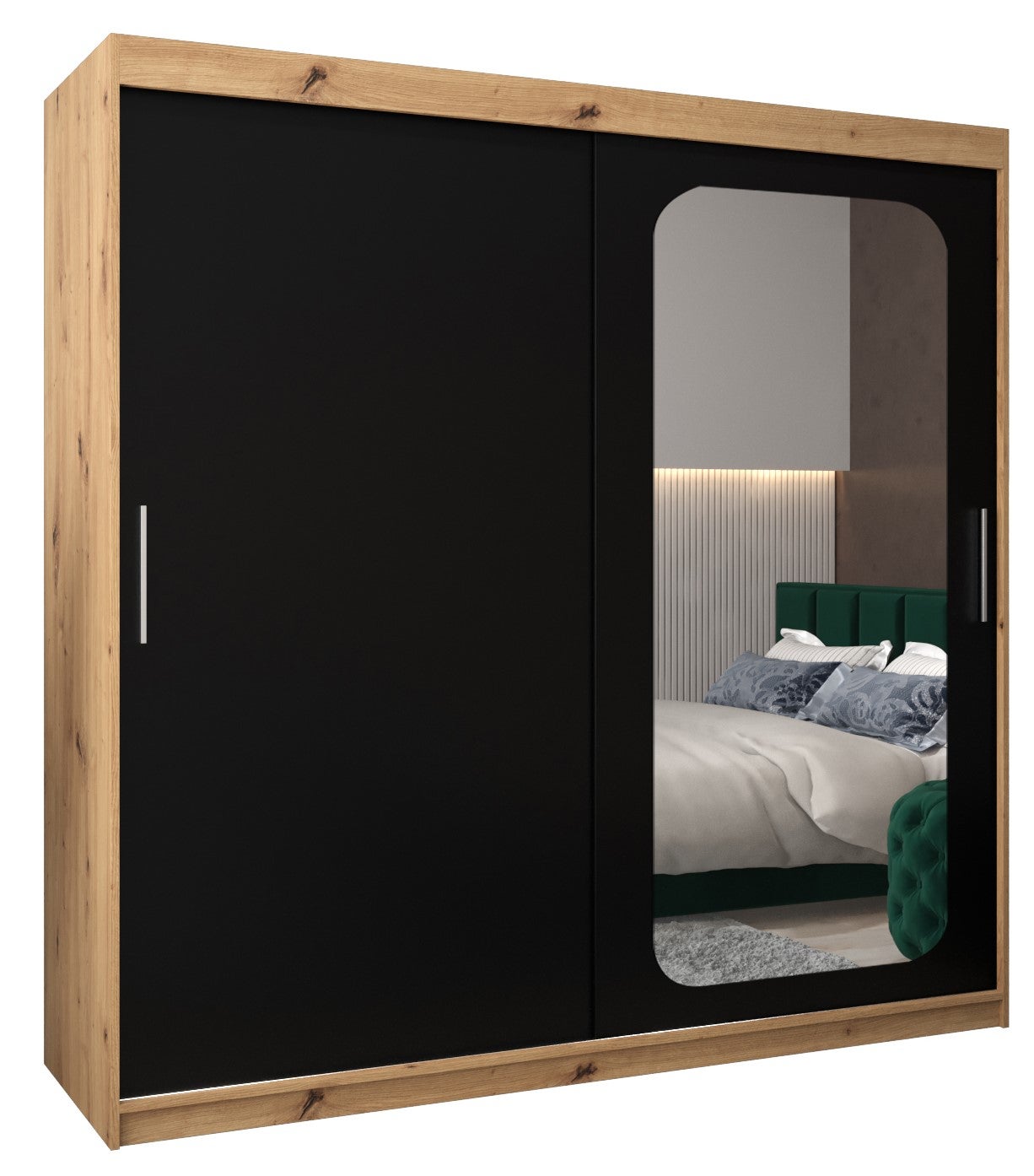 Szafa przesuwna garderoba PROMO T2 200 x 62 x 200 cm Artisan + Czarny - Abiks Meble
