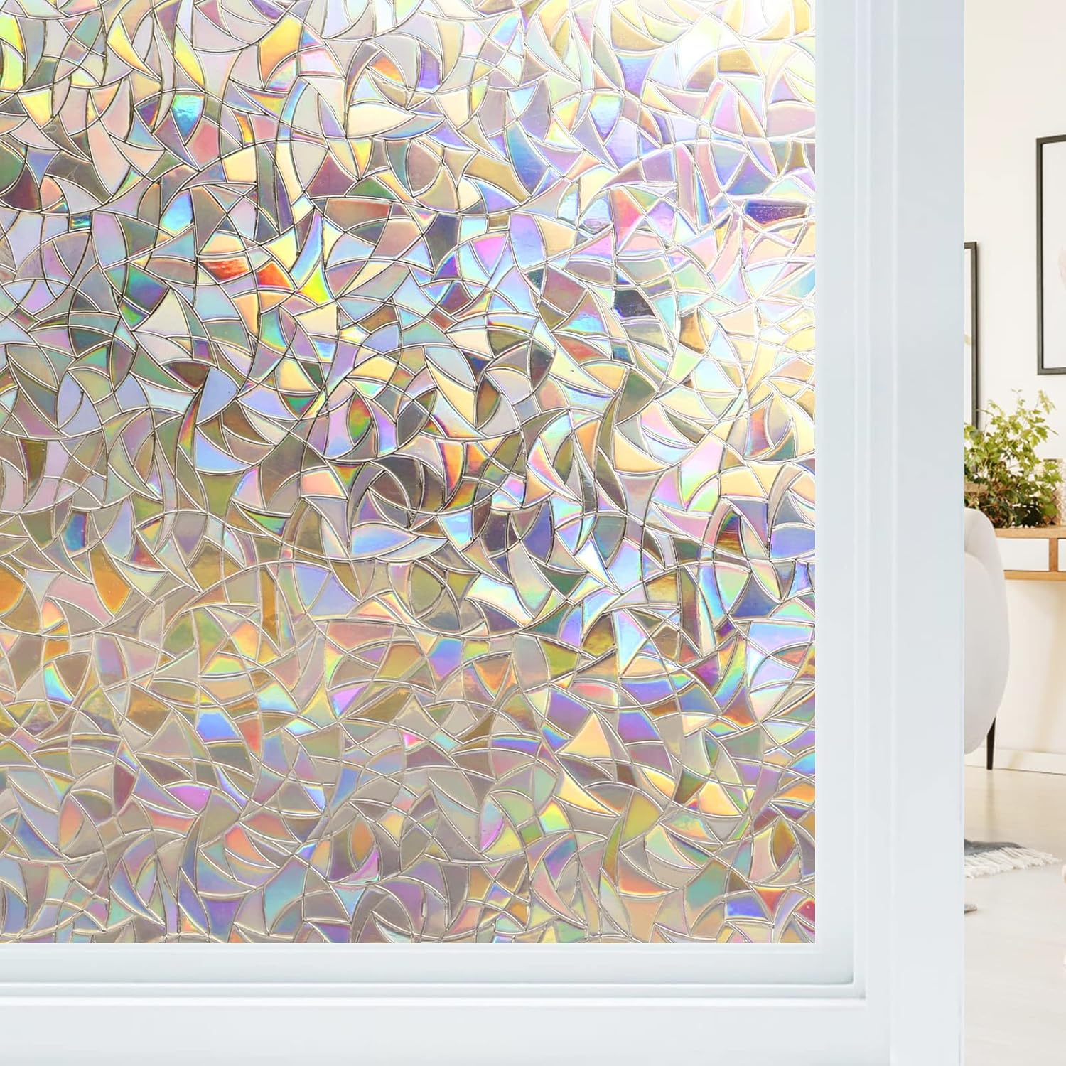 Folia okienna etrostatyczna z efektem tęczy, folia 3D chroniąca prywatność przed promieniowaniem UV, 30 x 400 cm