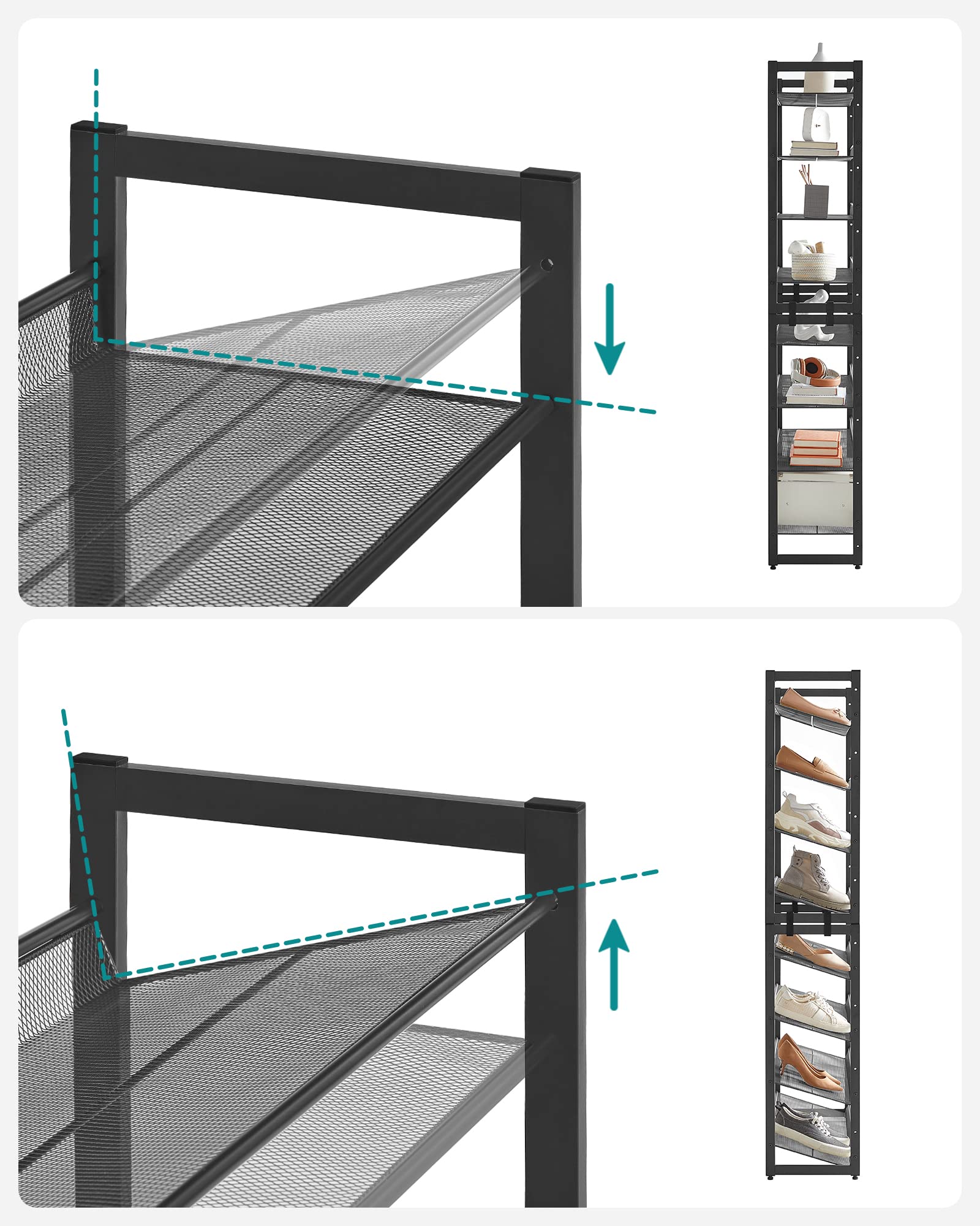 Meuble À Chaussures De 8 Niveaux, Ensemble De 2 Étagères, Couleur Noir - 7