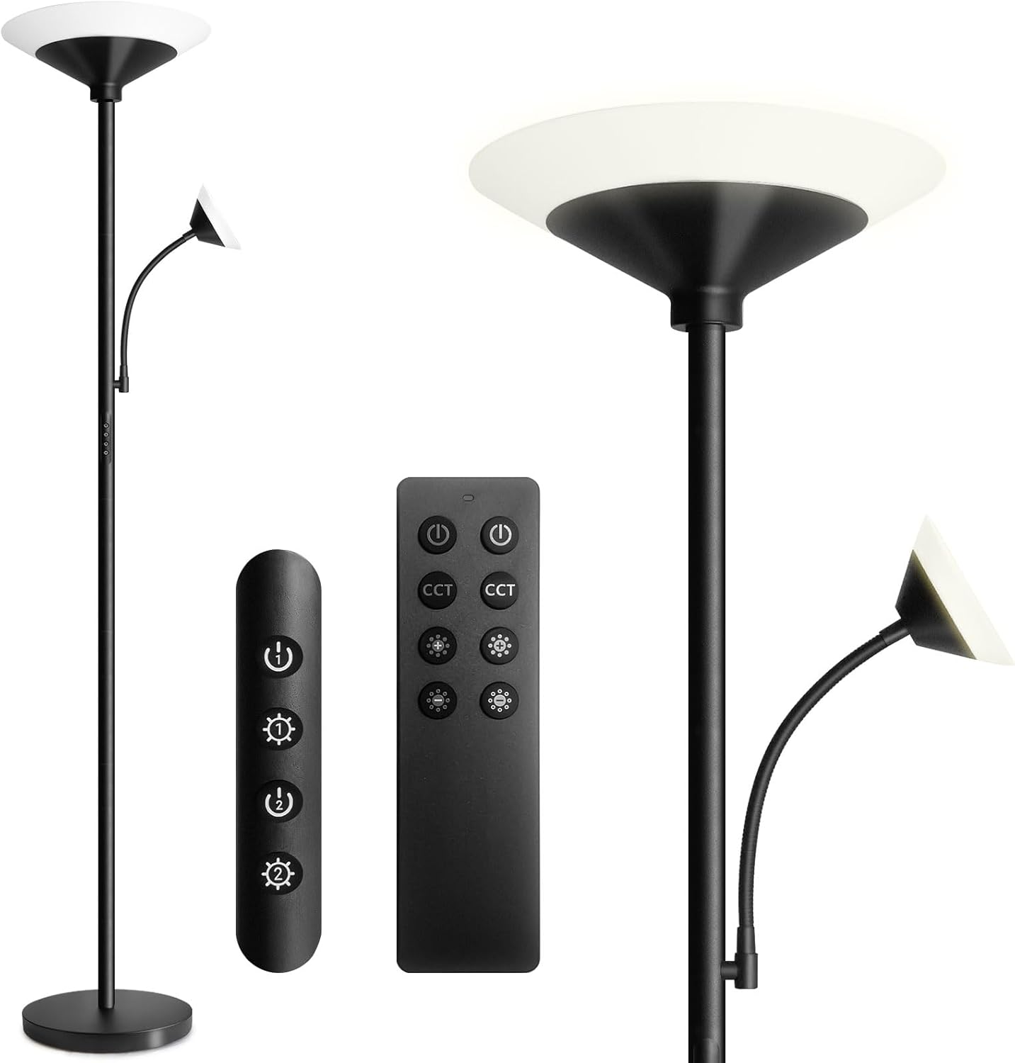 Lámpara de pie salón led 27w regulable con lámpara de lectura 6w, lámpara de pie moderna.