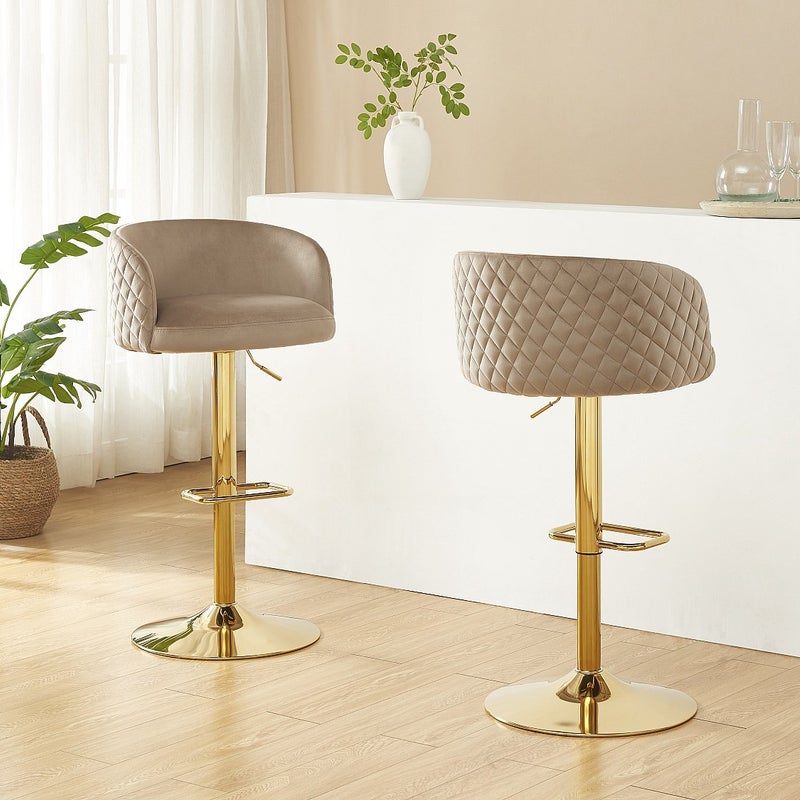 Zestaw 2 stołków barowych z weluru i złotego metalu - Regulowana wysokość - Beżowy - PERLANITA marki Pascal Morabito