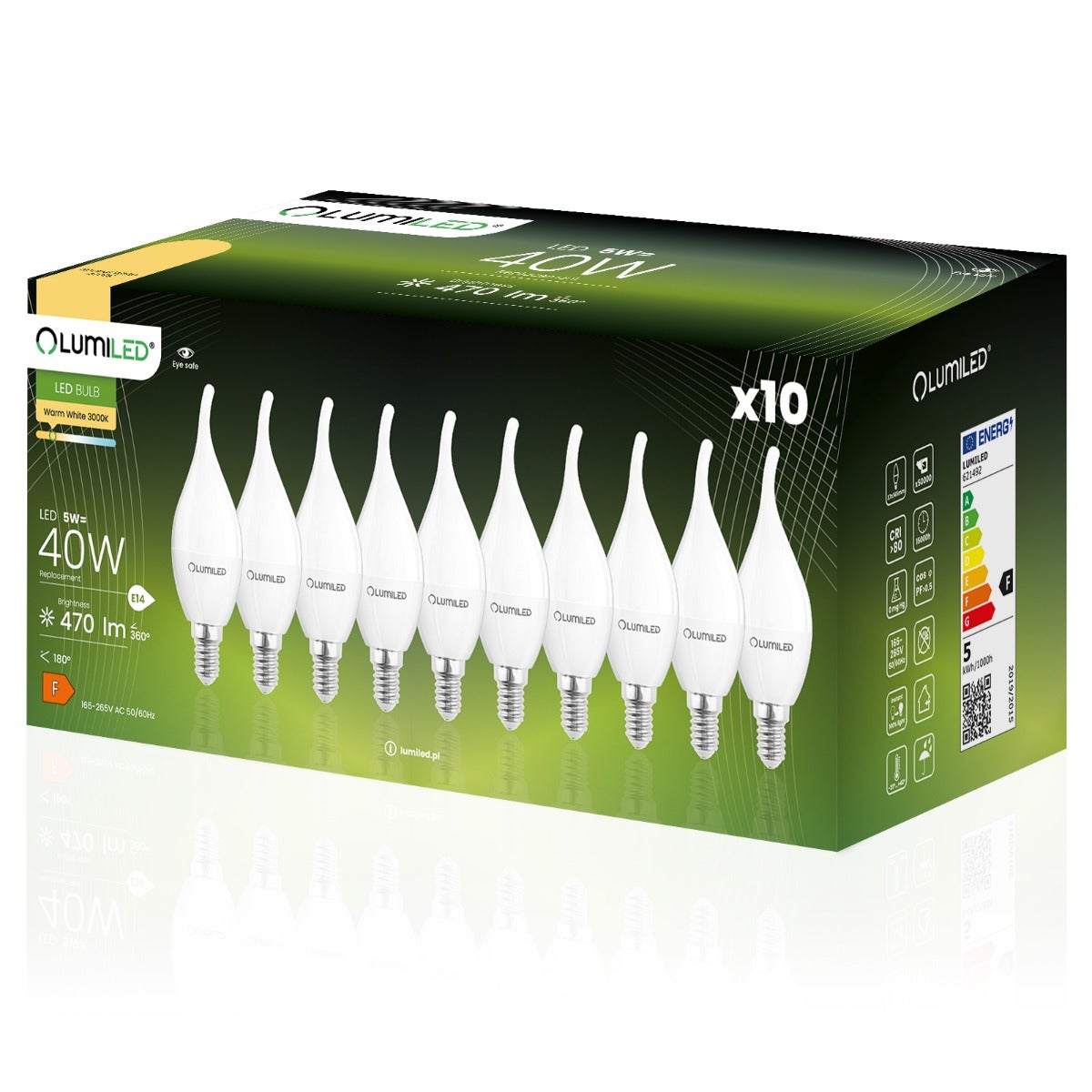 Żarówka LED Lumiled E14 Świeczka BA35 5W 470lm 3000K 180st 10 szt.