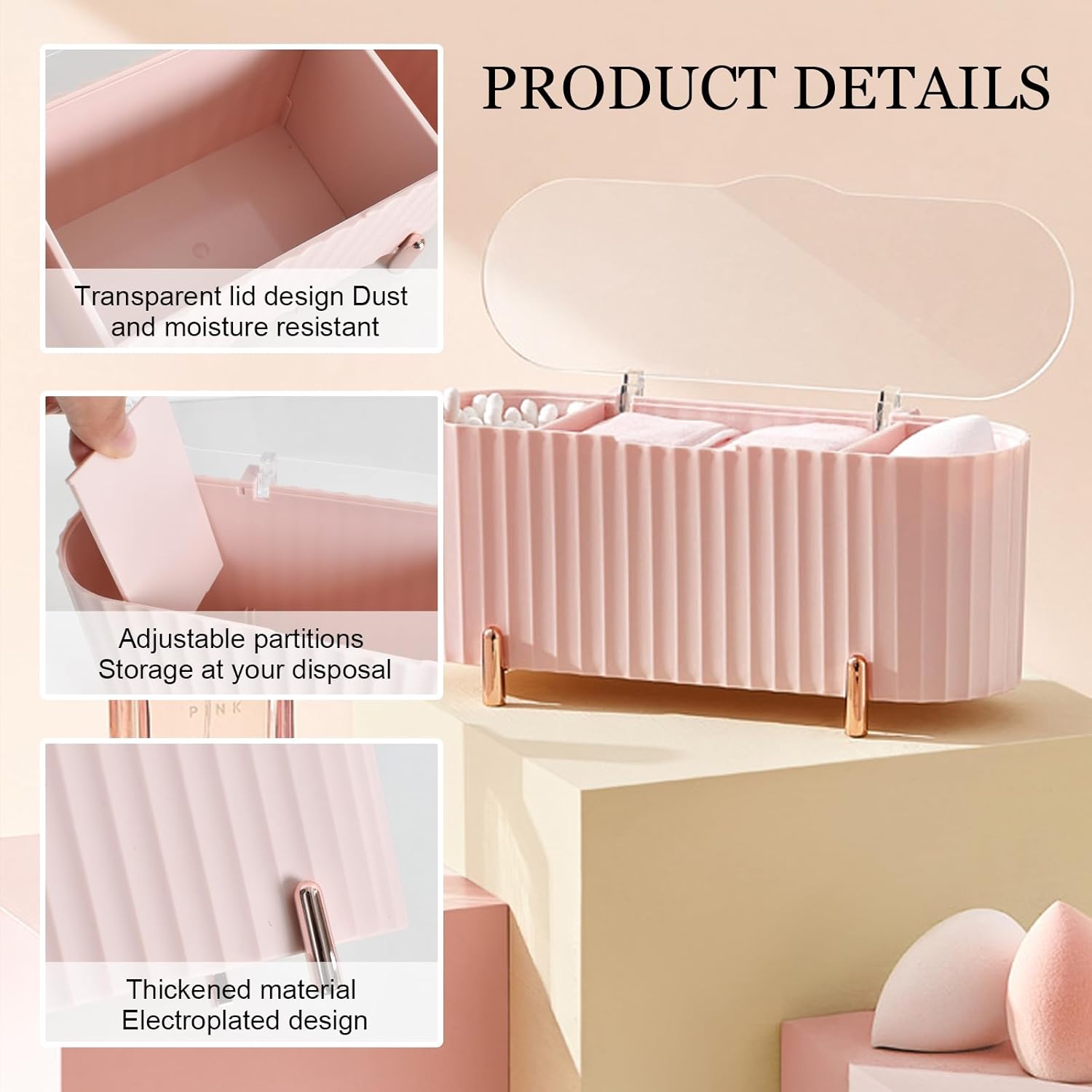 Distributeur de Cotons-Tiges à 3 Compartiments, Boite Coton Tige, Rangement de Maquillage avec Couvercle pour Chambre à Coucher, Salle de Bain ect - 3