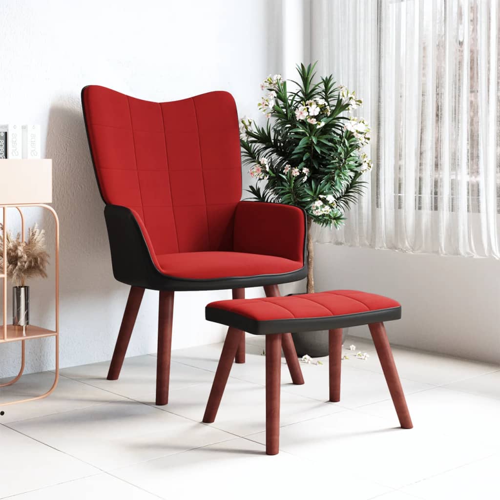 Fauteuil Détente Salon VidaXL Velours Rouge Bordeaux - Moderne Chaise Relaxation