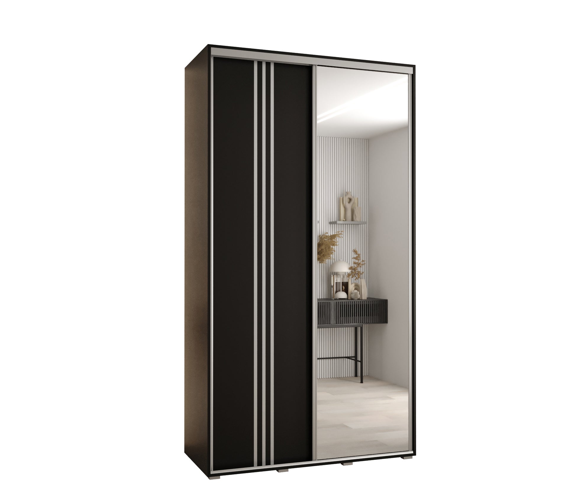 Szafa przesuwna z lustrem wysoka Davos 7 130 x 45 x 235,2 cm czarny + czarny + u. srebrny - Abiks Meble