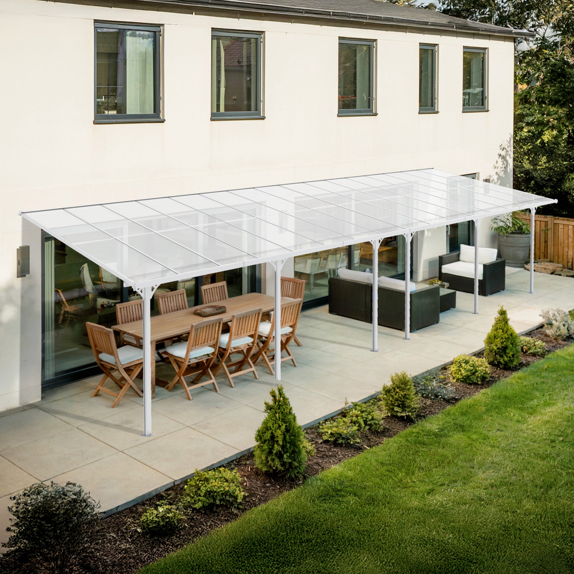 Dołączona pergola/wiata 30m² KLEO 1000L300 aluminium Biały