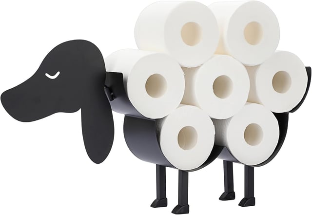 Support Mural en Métal Noir Mat Style Animal pour Papier Toilette et Serviettes (Chien)