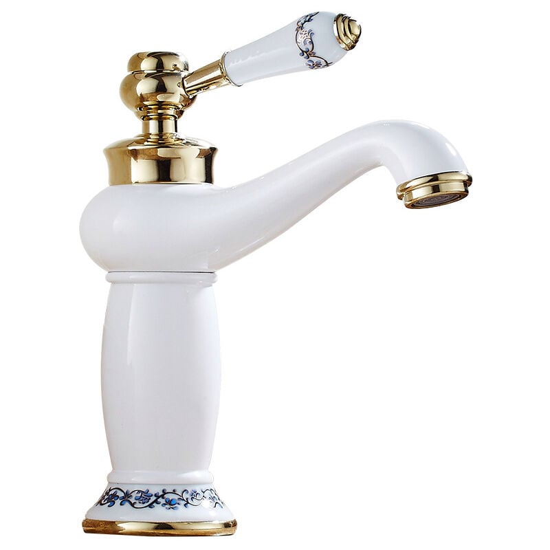 Bateria łazienkowa mosiężno-ceramiczna, niebiesko-biała bateria porcelanowa, bateria do wody ciepłej i zimnej (biała)