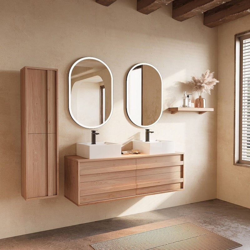 Kolumna łazienkowa podwieszana z litego dębu - Jasny naturalny - W140 cm - SARLO