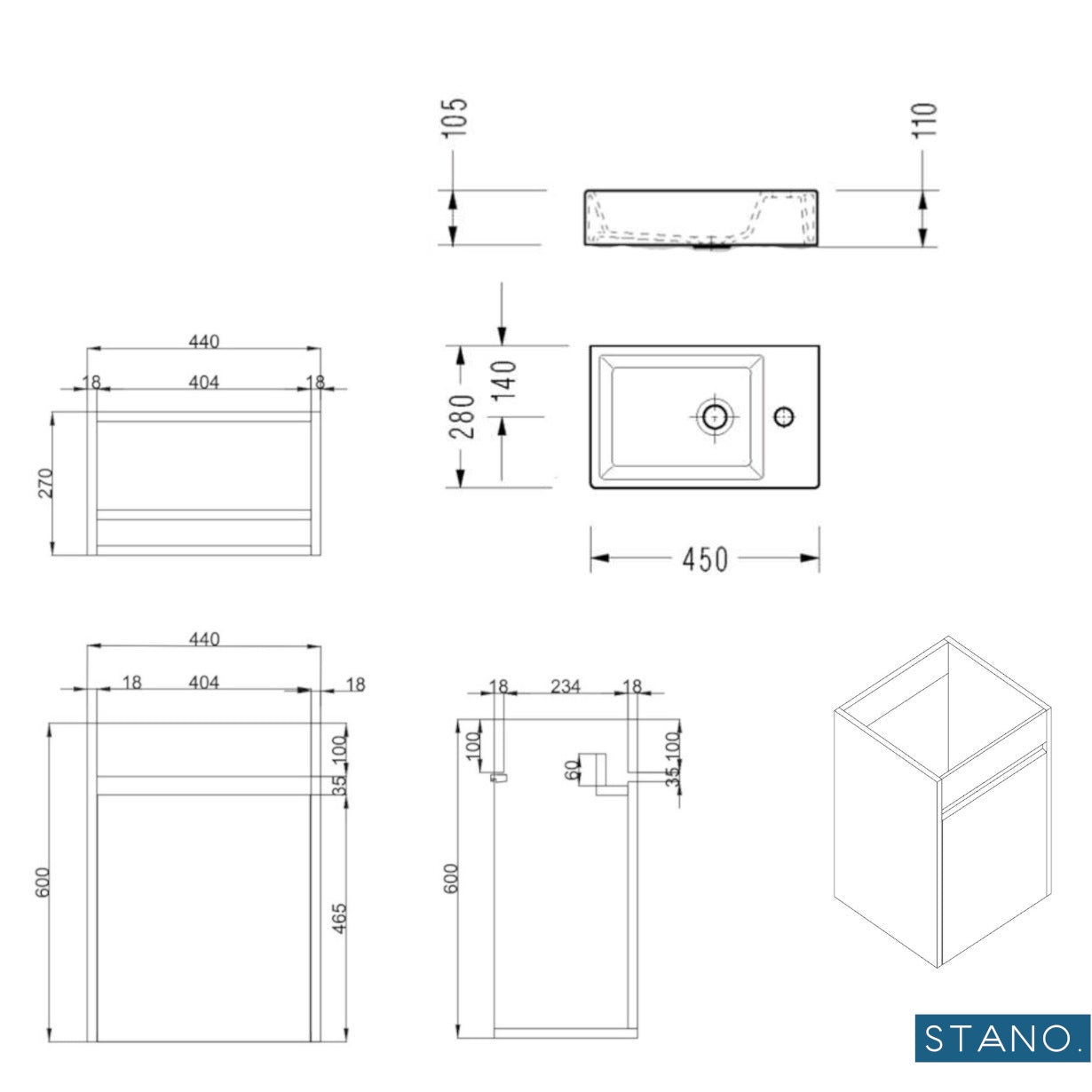 Meuble lave-main salle de bain design MESSINA largeur 45 cm blanc laqué - 5