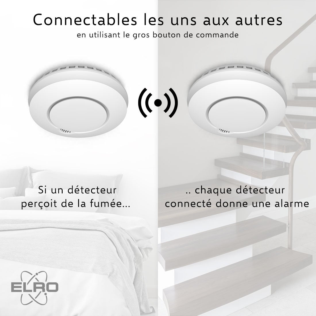 ELRO Connects FZ5002R Détecteur de fumée sans fil - Connecable - testé selon la norme DIN EN14604 - avec capteur de chaleur - en réseau - 6 Pièces - 2