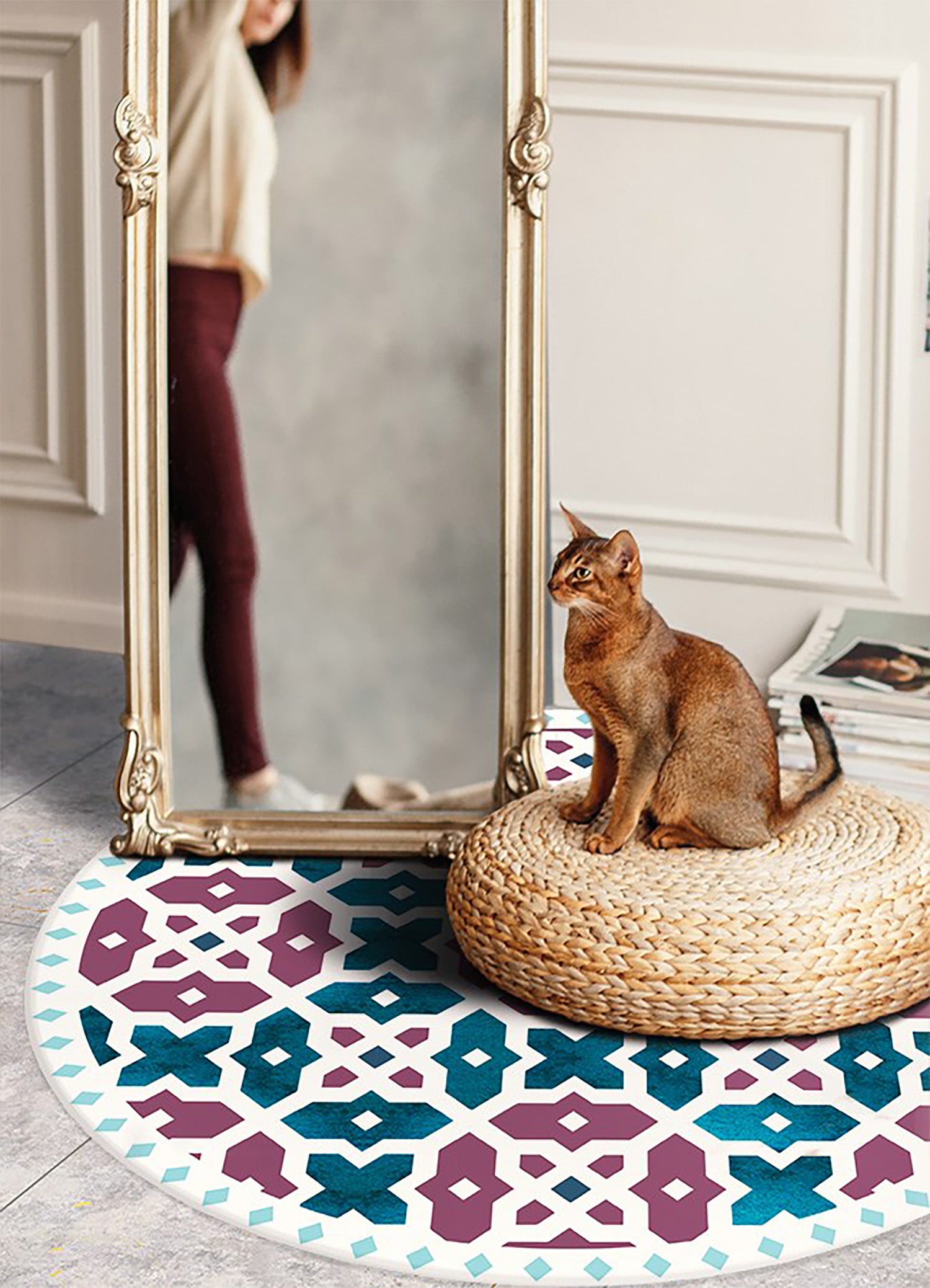 Tappeto PVC rotondo forme geometriche astratte, tappeto vinile design moderno elegante per interni 60x60 cm – Tulup - 2