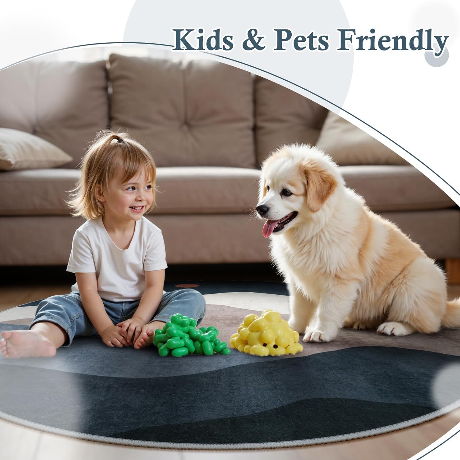 Tapis rond de 100 cm, tapis de sol antidérapant lavable, tapis décoratif doux à poils ras, adapté au salon, à la chambre, à la salle à manger - 6