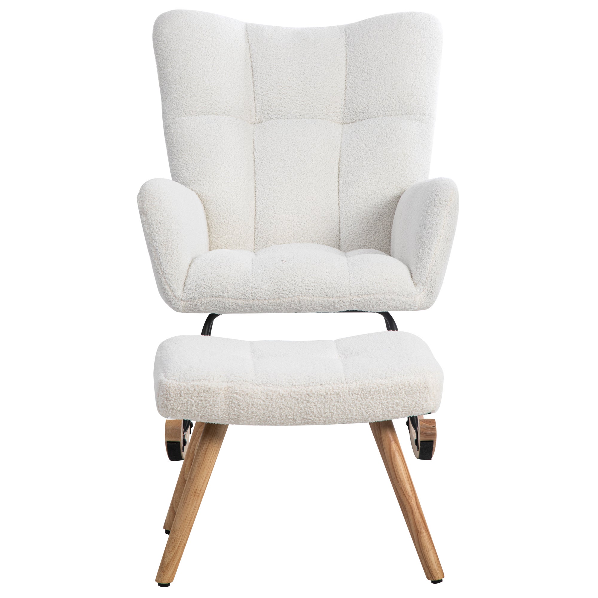 Fauteuil à bascule Rocking chair en tissu bouclette - avec repose-pieds - Blanc - 6