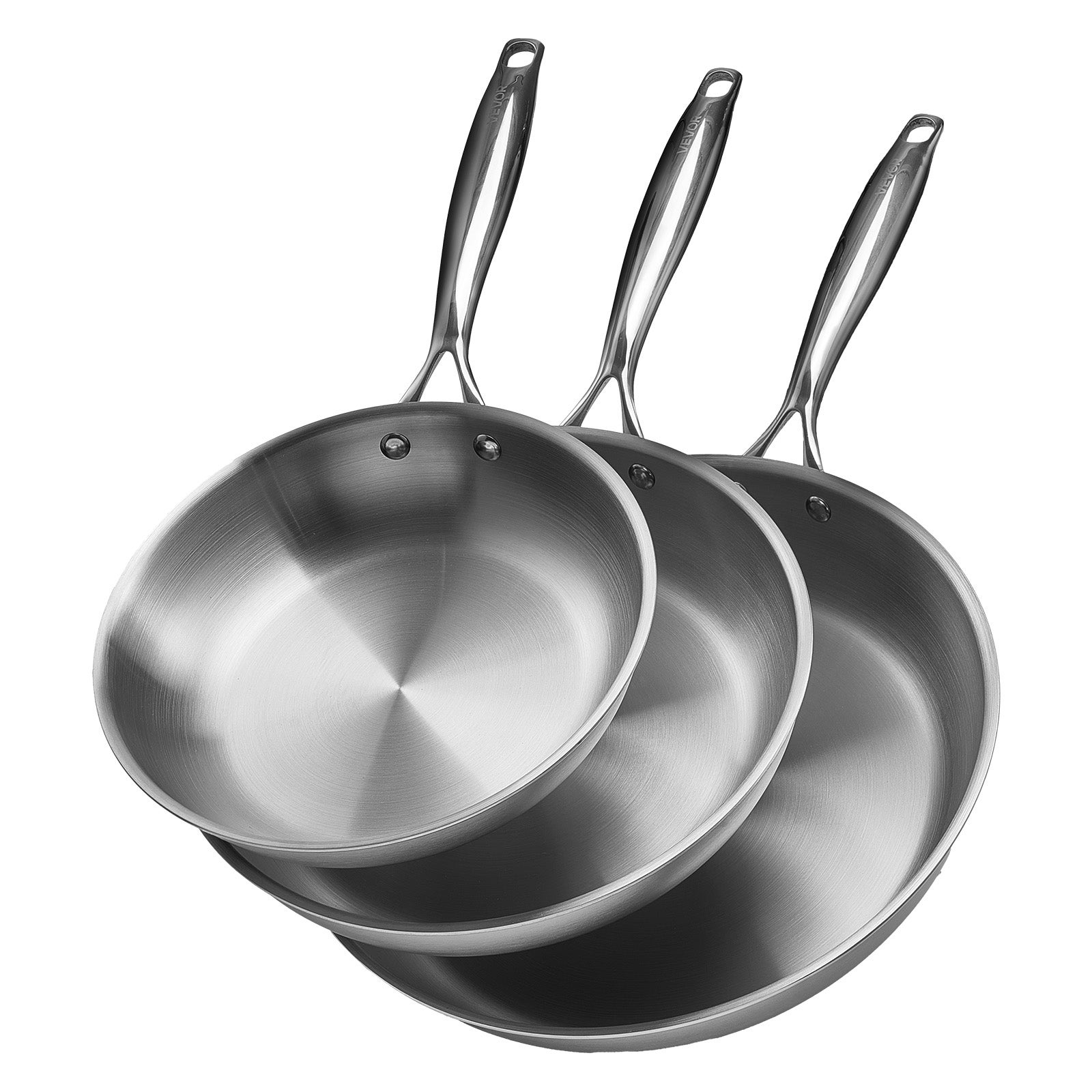 3-częściowy zestaw patelni 24/28/32 cm patelnia ze stali nierdzewnej srebrna VEVOR