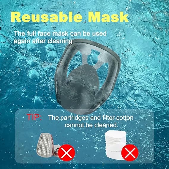 Masque respiratoire intégral réutilisable, masque à gaz intégral à double filtre - 2