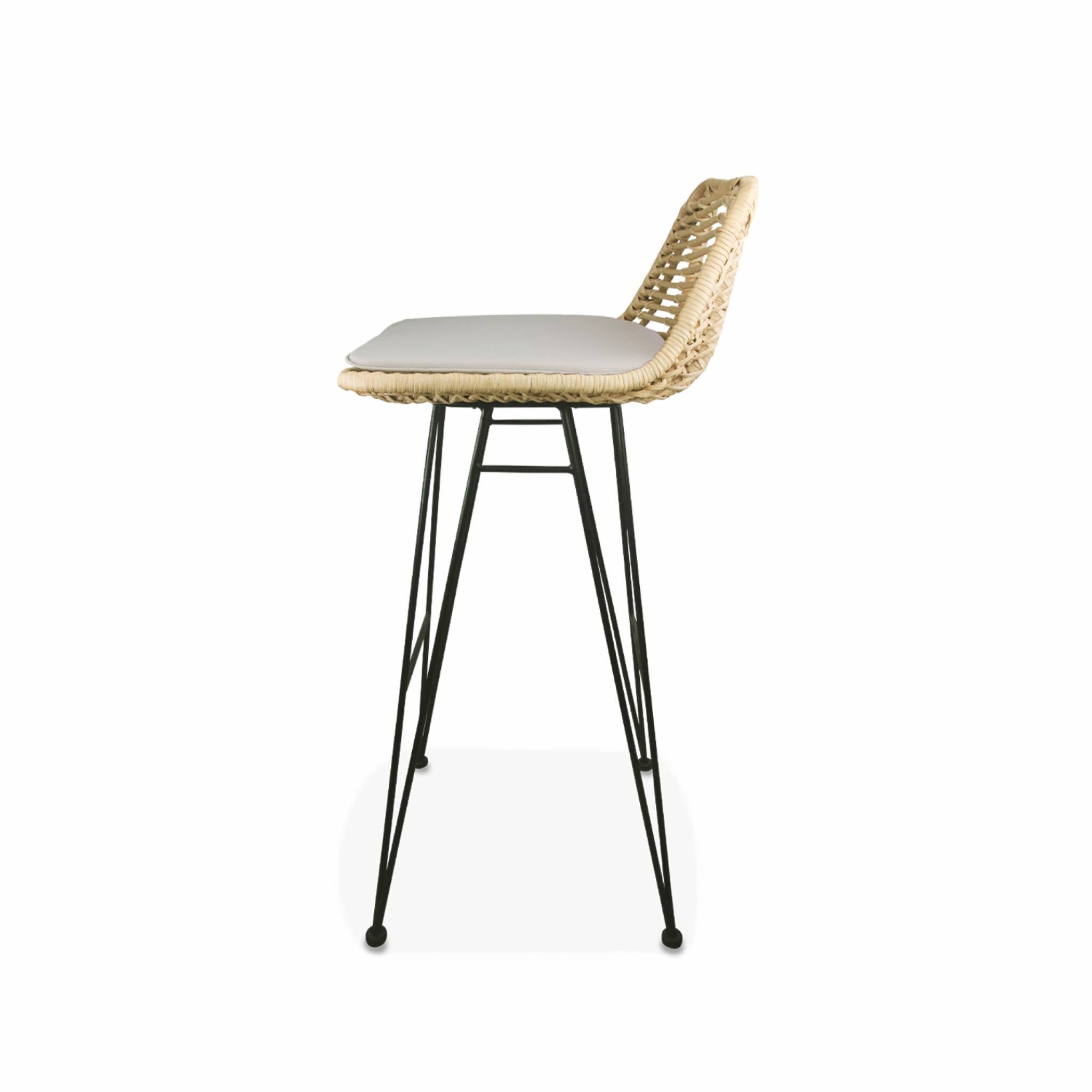 Lot de 2 tabourets de bar 75cm. métal et rotin. assise beige - Cahya CAHYA - 6