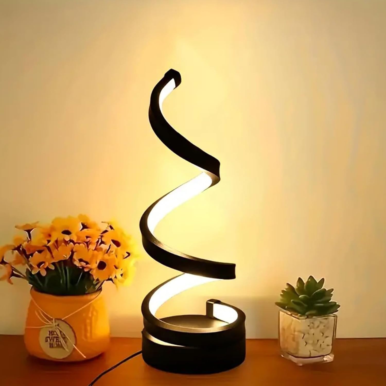 Nowoczesna spiralna lampa stołowa LED USB, 3 klosze, do salonu, sypialni i biura, 30,5 x 10,2 cm