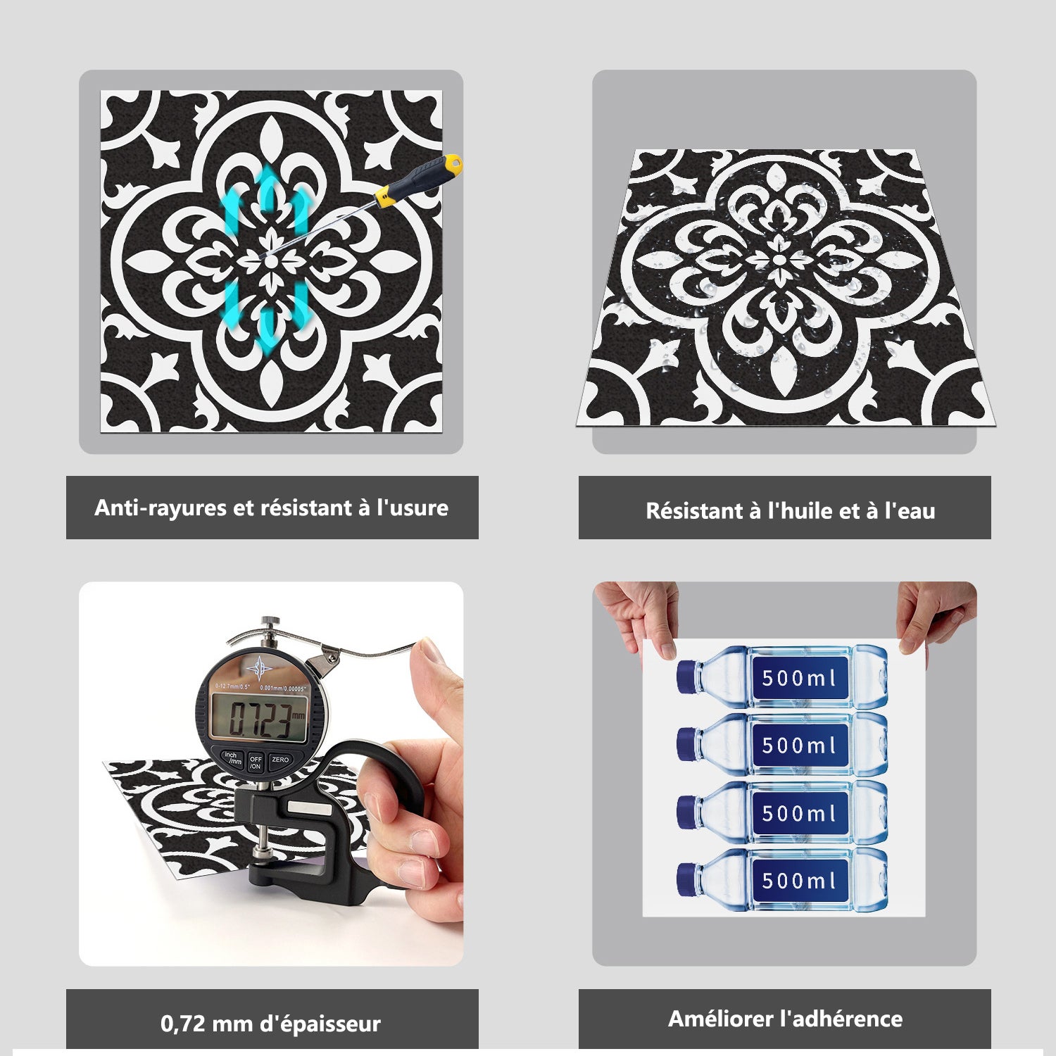 Autocollants de sol à décoller et à coller, autocollants muraux givrés auto-adhésifs, imperméables, résistants à l'humidité et à l'huile, 10 pièces - 3