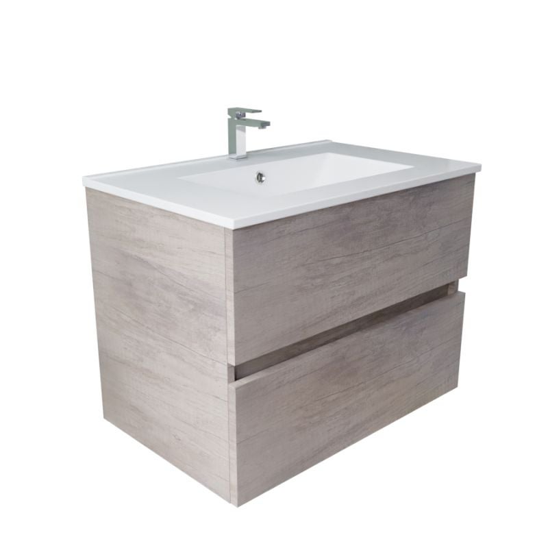 Meuble salle de bain suspendu 70 cm ROSALY INOX | coloris Bois | vasque en Céramique - 4