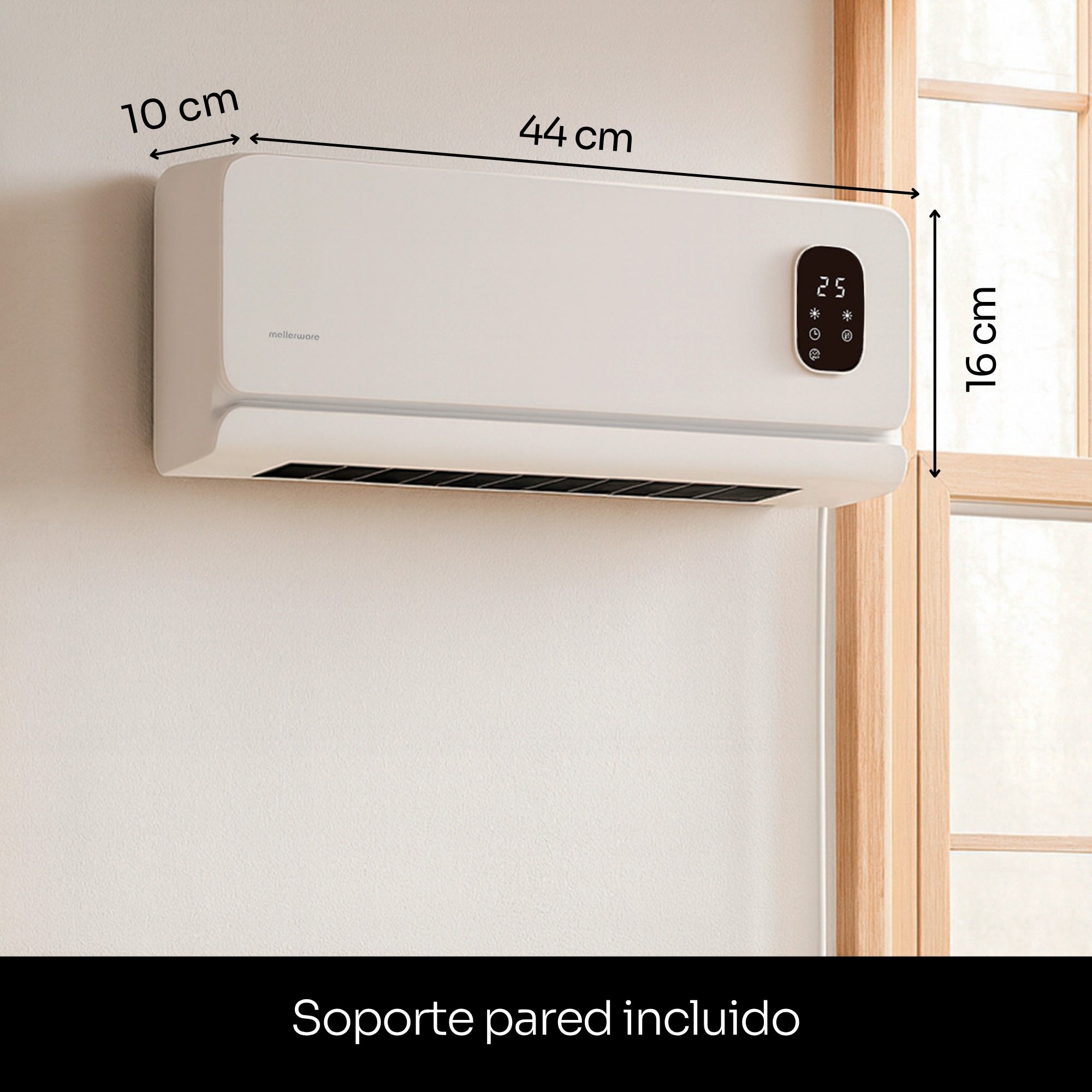 Aquecedor de parede de baixo consumo Mellerware – Homy Wall | Cerâmico | 2000 W | Temporizador | 2 níveis de temperatura | Visor LED | Controle remoto - 4